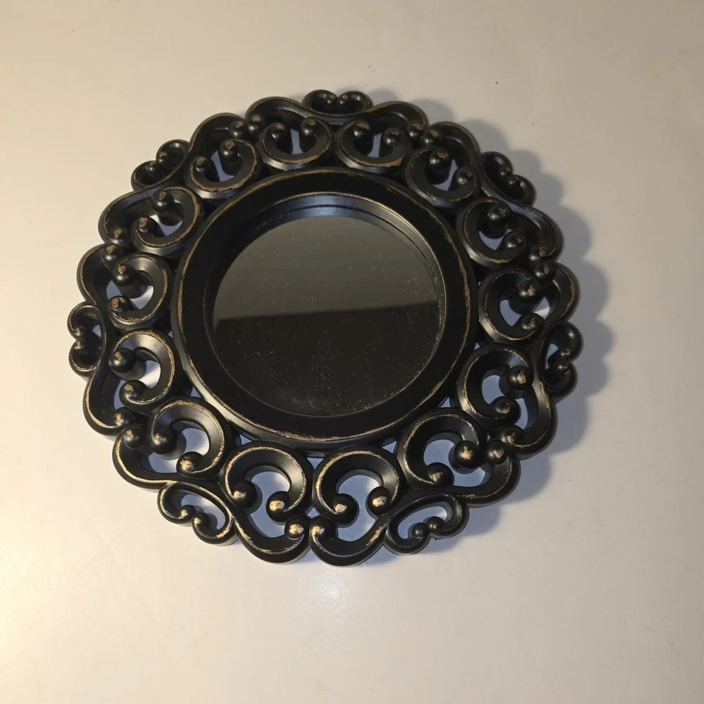 Ornate Black Round‎ Wall Mirror Decorative Accent Vintage Style